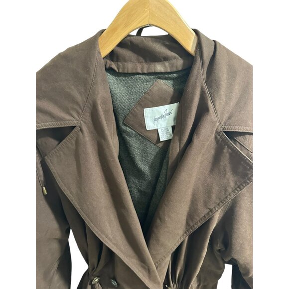 ✌️ 2/$40 ✌️ Chocolate Brown Soft Hooded 4 Button Front Trenchcoat Petite Medium - Picture 3 of 7